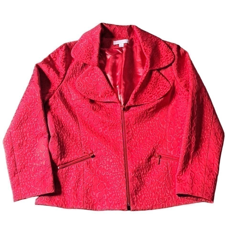 Laura Ashley red Textured zip up blazer, size Large